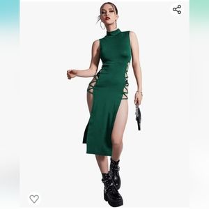 Verdusa Women's Crisscross High Split Mock Neck Sleeveless Midi Bodycon Dress